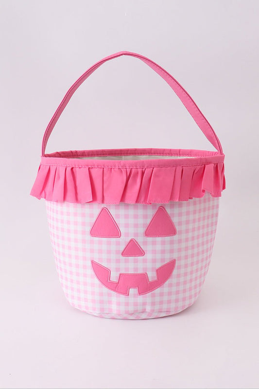 Pink Pumpkin Applique Gingham Ruffle Basket - Abbies Place