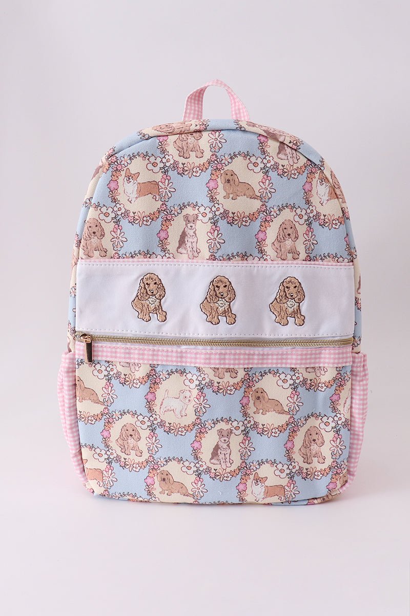 Pink puppy embroidery backpack - Abbies Place