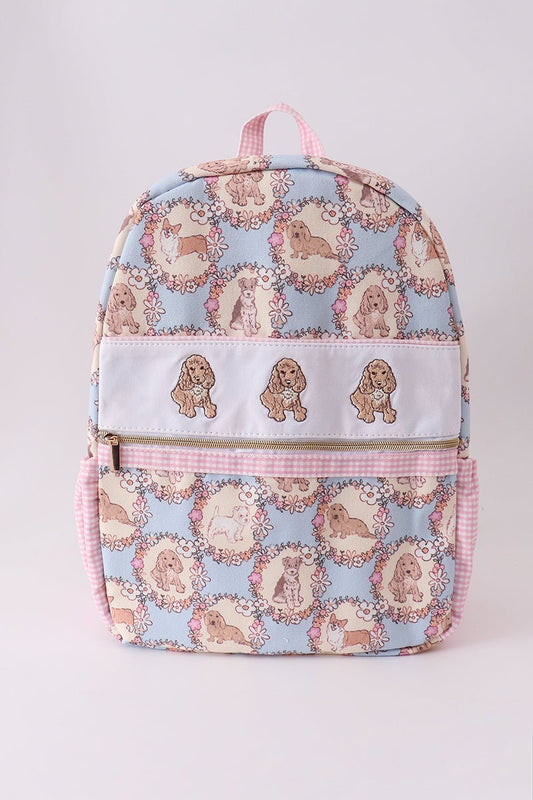 Pink puppy embroidery backpack - Abbies Place