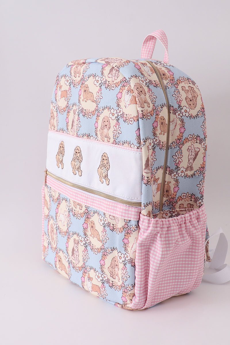 Pink puppy embroidery backpack - Abbies Place