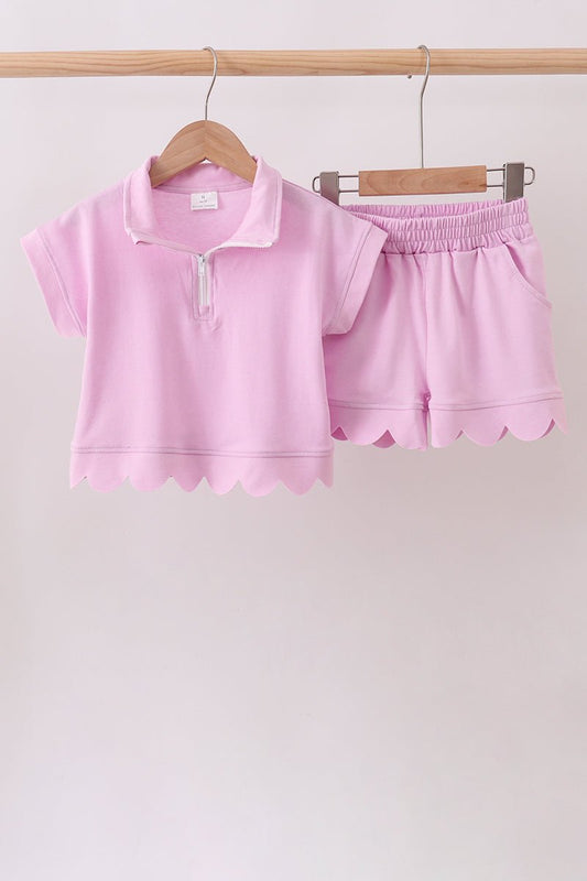 Pink Scalloped Polo Set - Abbies Place