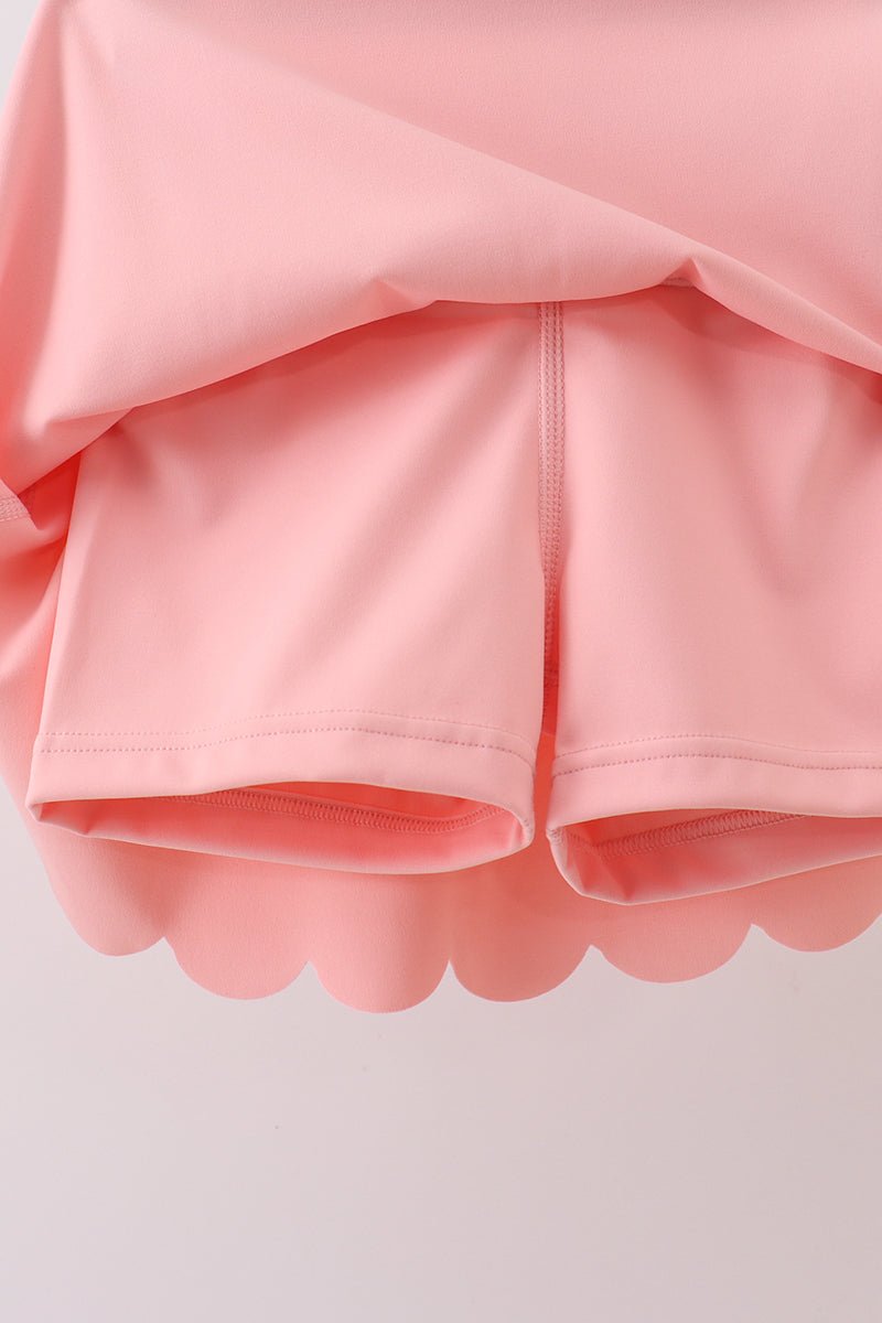 Pink Scalloped Yoga Skorts Set - Abbies Place