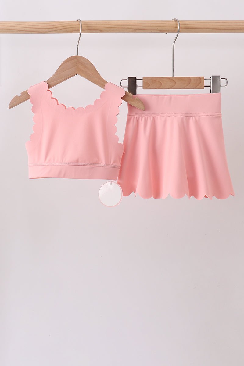 Pink Scalloped Yoga Skorts Set - Abbies Place
