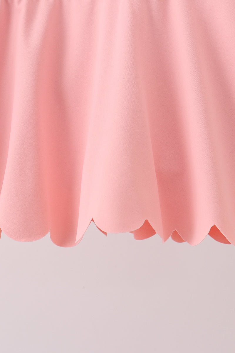 Pink Scalloped Yoga Skorts Set - Abbies Place