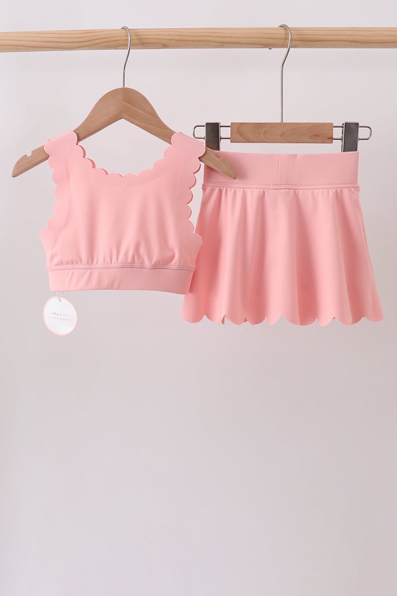 Pink Scalloped Yoga Skorts Set - Abbies Place