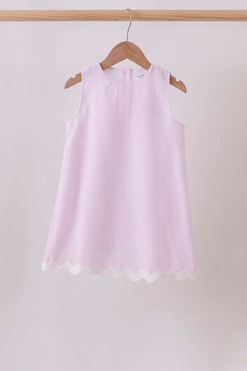 Pink Seersucker Stripe Scalloped Dress - Abbies Place