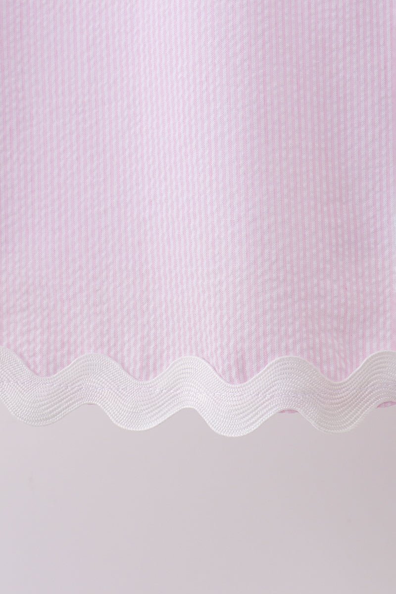 Pink Seersucker Stripe Scalloped Dress - Abbies Place