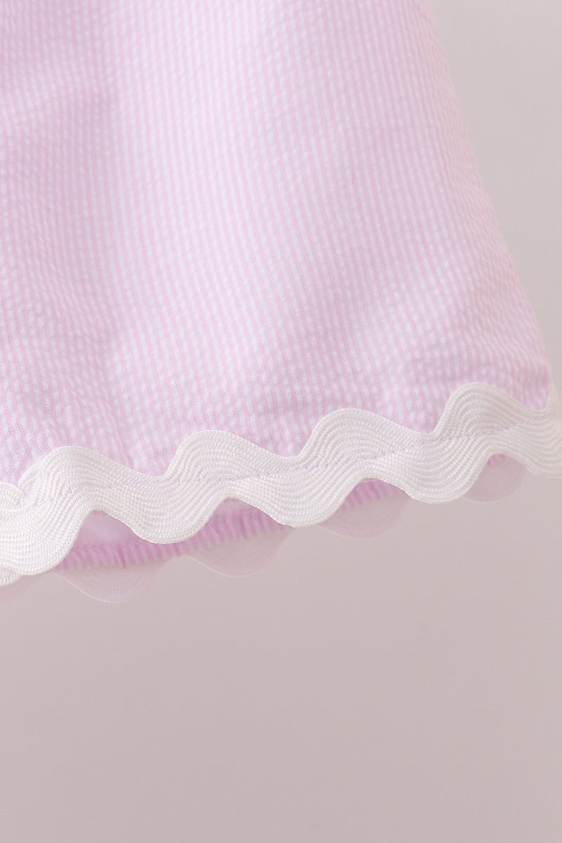 Pink Seersucker Stripe Scalloped Shorts Set - Abbies Place