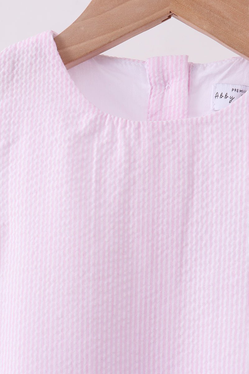 Pink Seersucker Stripe Scalloped Shorts Set - Abbies Place