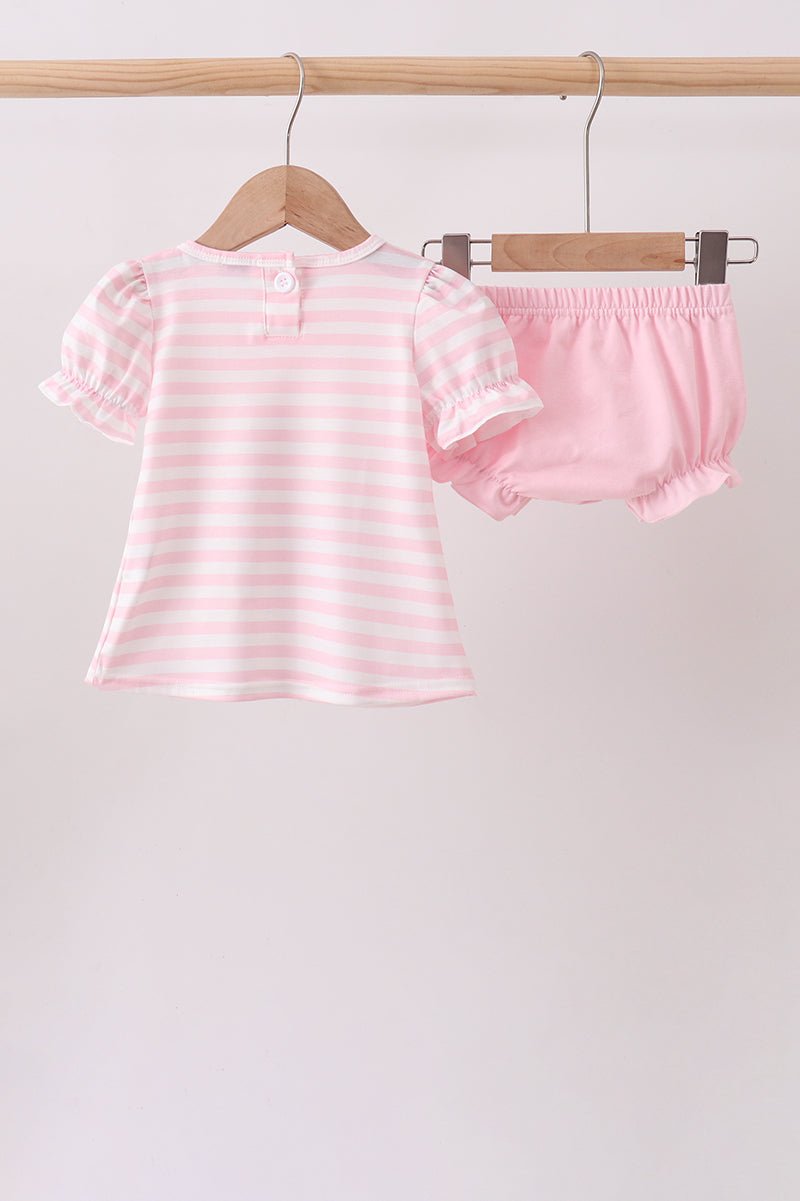 Pink Stripe Apple Book Applique Bubble - Abbies Place