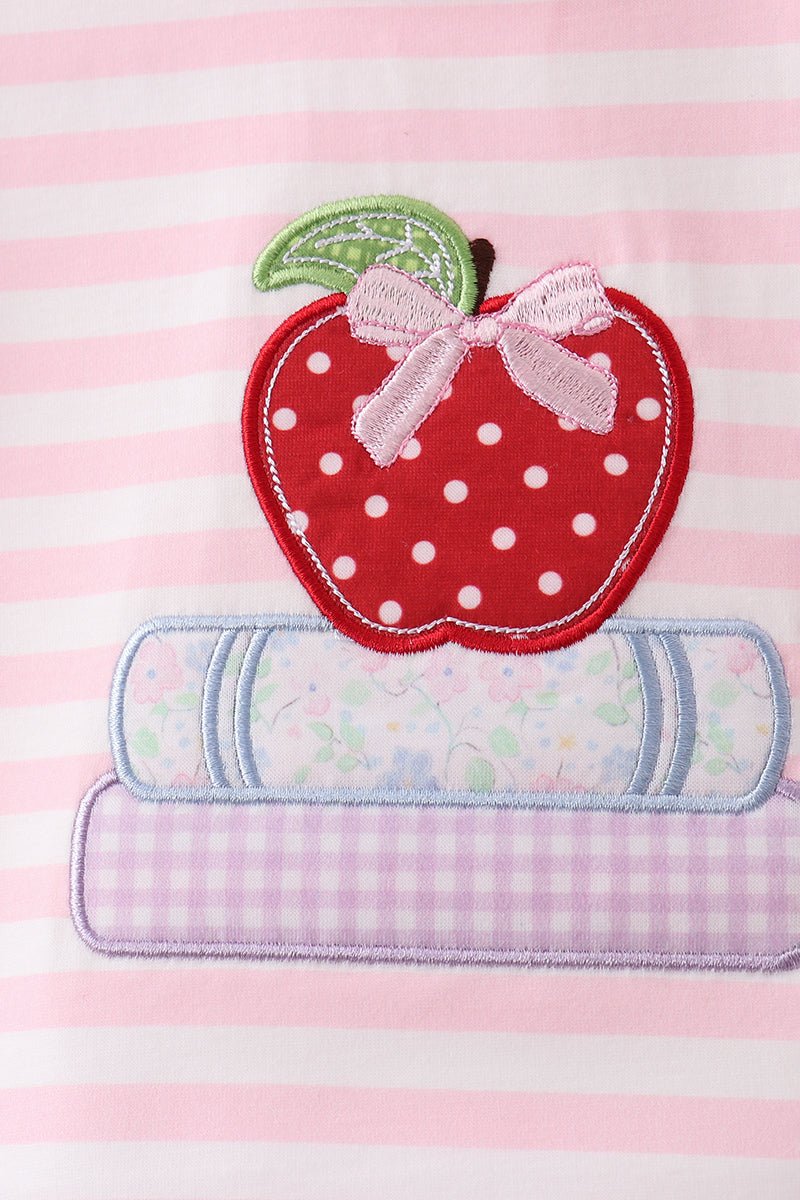 Pink Stripe Apple Book Applique Bubble - Abbies Place