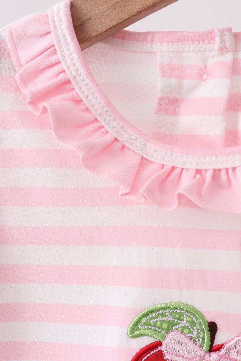 Pink Stripe Apple Book Applique Bubble - Abbies Place