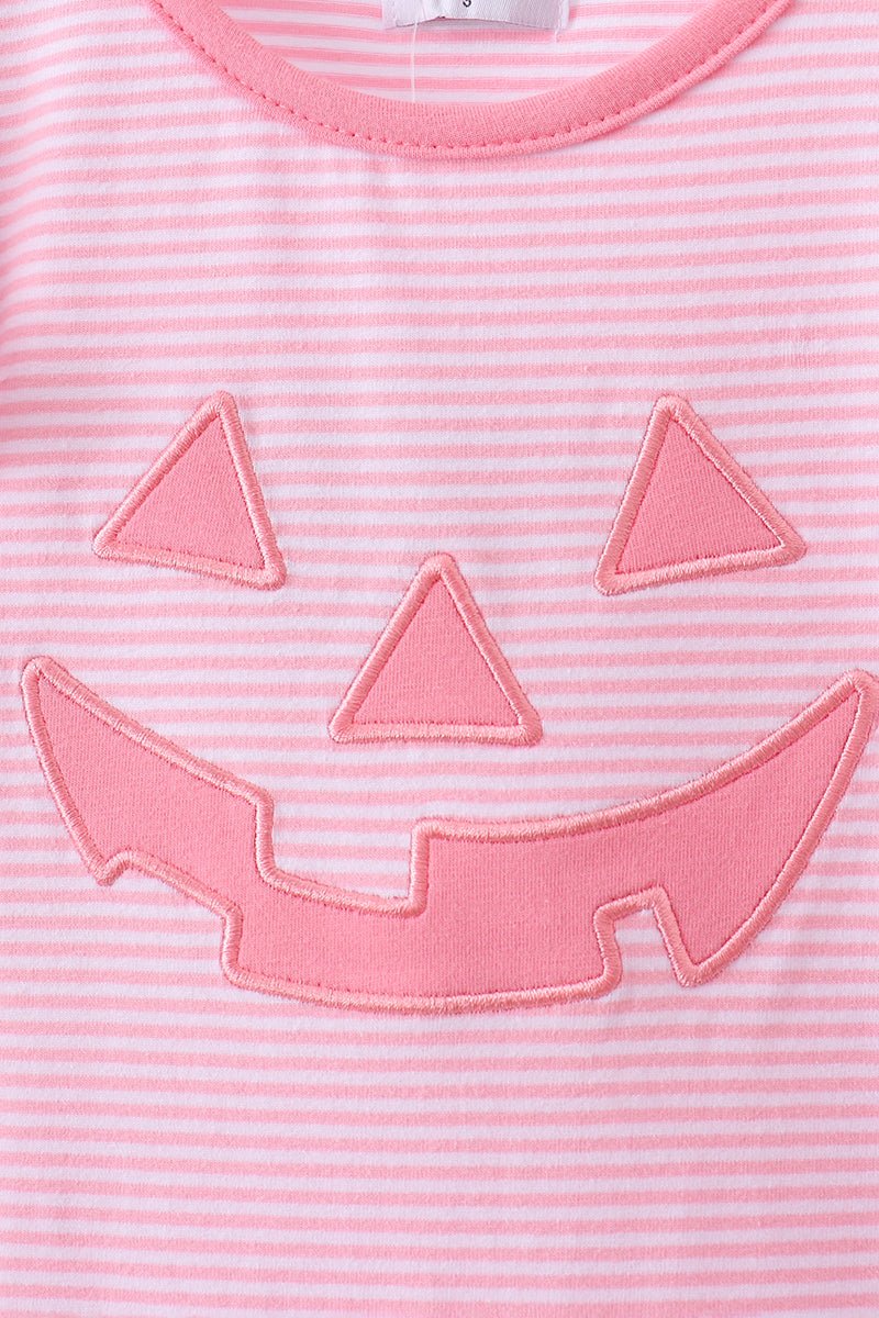 Pink stripe Smirk face applique dress - Abbies Place