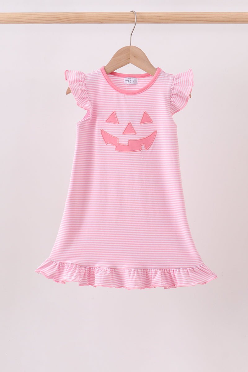 Pink stripe Smirk face applique dress - Abbies Place