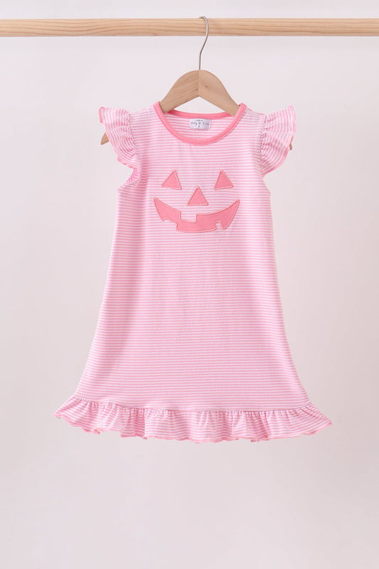 Pink stripe Smirk face applique dress - Abbies Place
