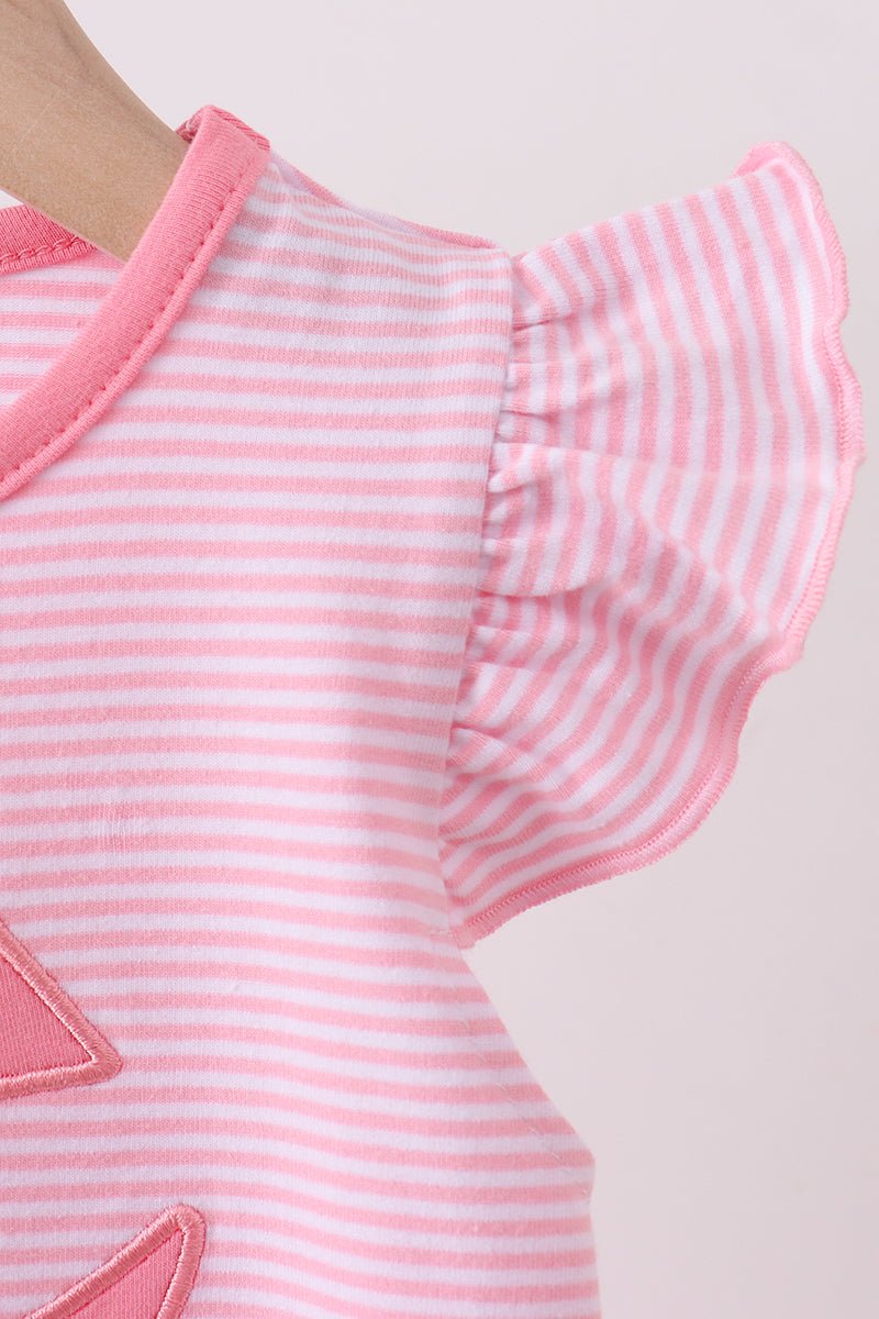 Pink stripe Smirk face applique dress - Abbies Place
