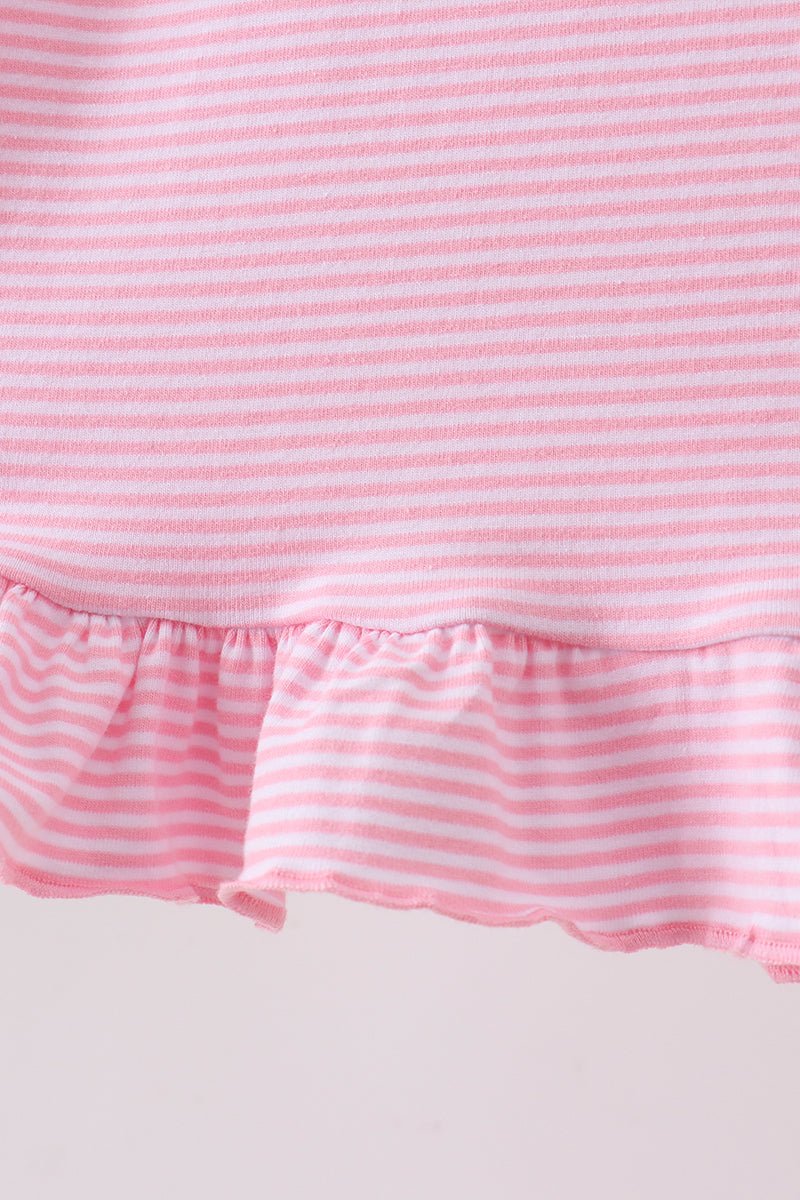 Pink stripe Smirk face applique dress - Abbies Place