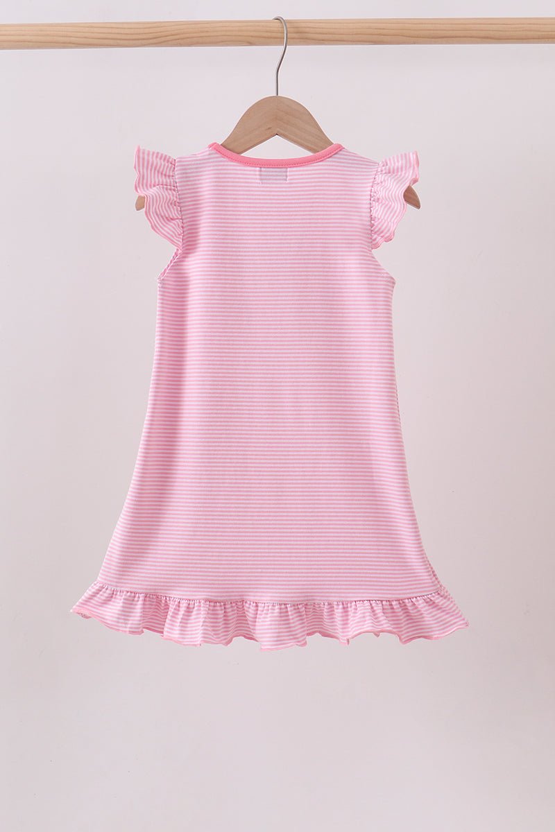 Pink stripe Smirk face applique dress - Abbies Place
