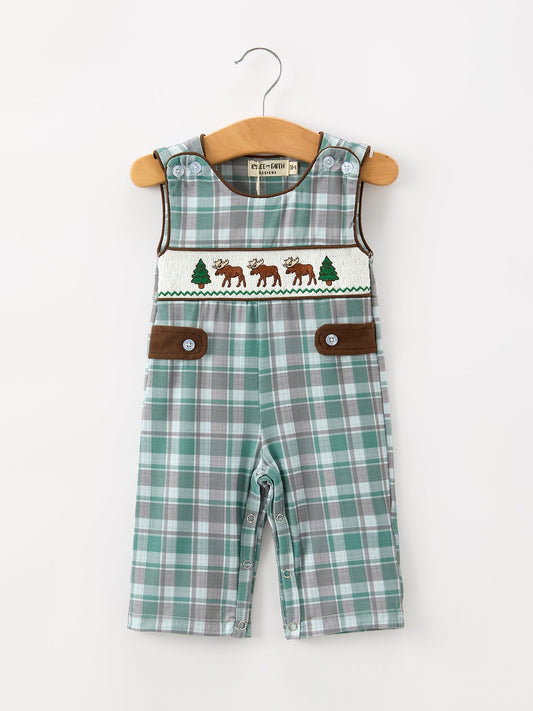Plaid Moose Smocked Baby Boy JonJon - Abbies Place