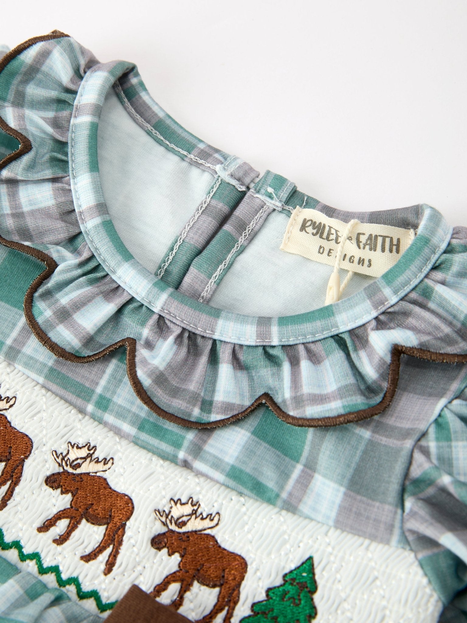 Plaid Moose Smocked Baby Girl Bubble Romper - Abbies Place