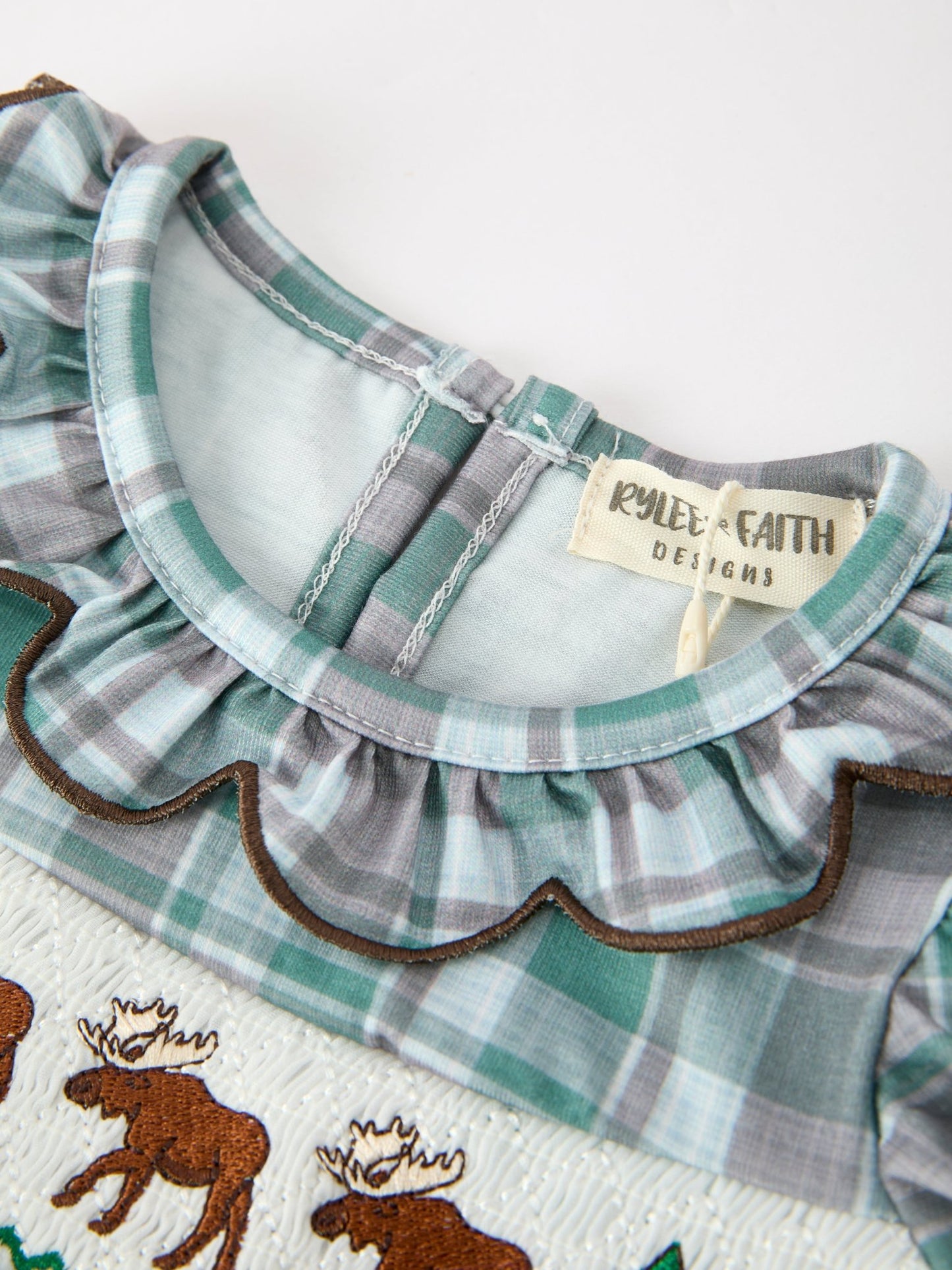 Plaid Moose Smocked Baby Girl Bubble Romper - Abbies Place
