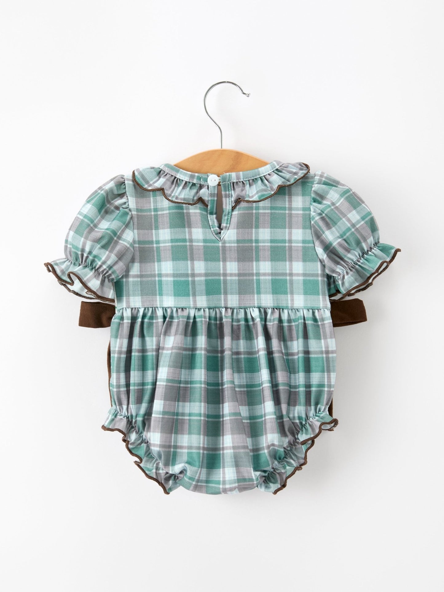 Plaid Moose Smocked Baby Girl Bubble Romper - Abbies Place