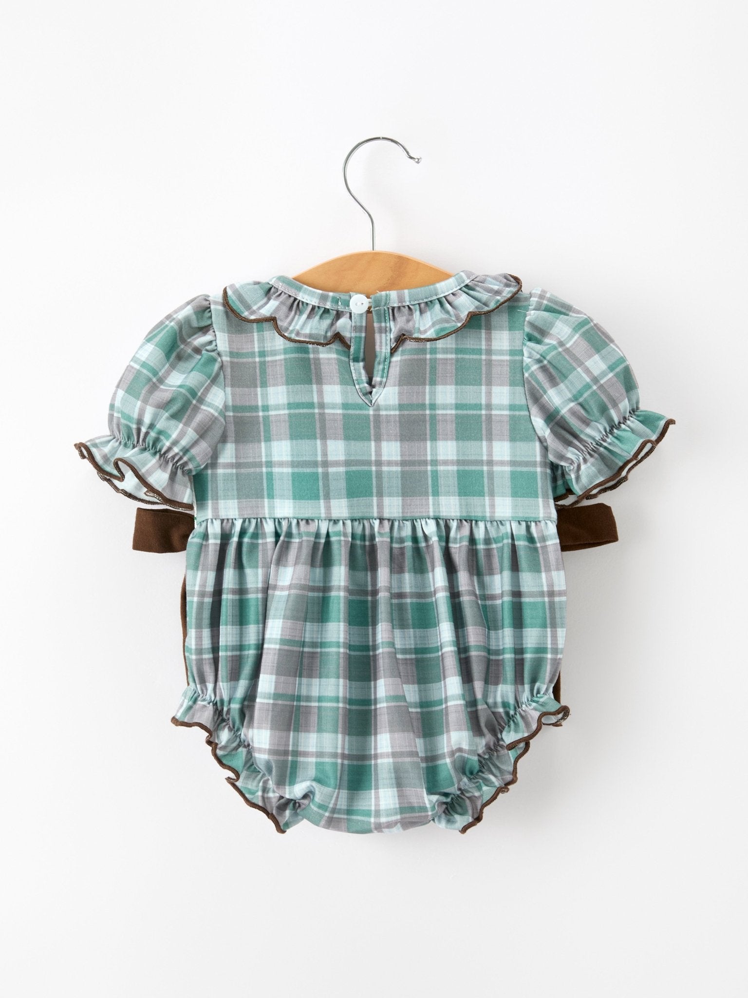 Plaid Moose Smocked Baby Girl Bubble Romper - Abbies Place
