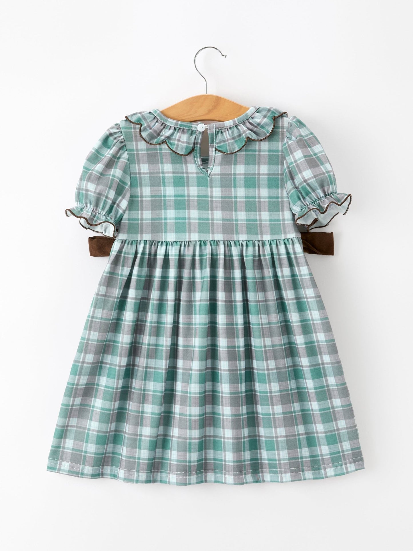 Plaid Moose Smocked Girls Puff Sleeve Dress - Abbies Place