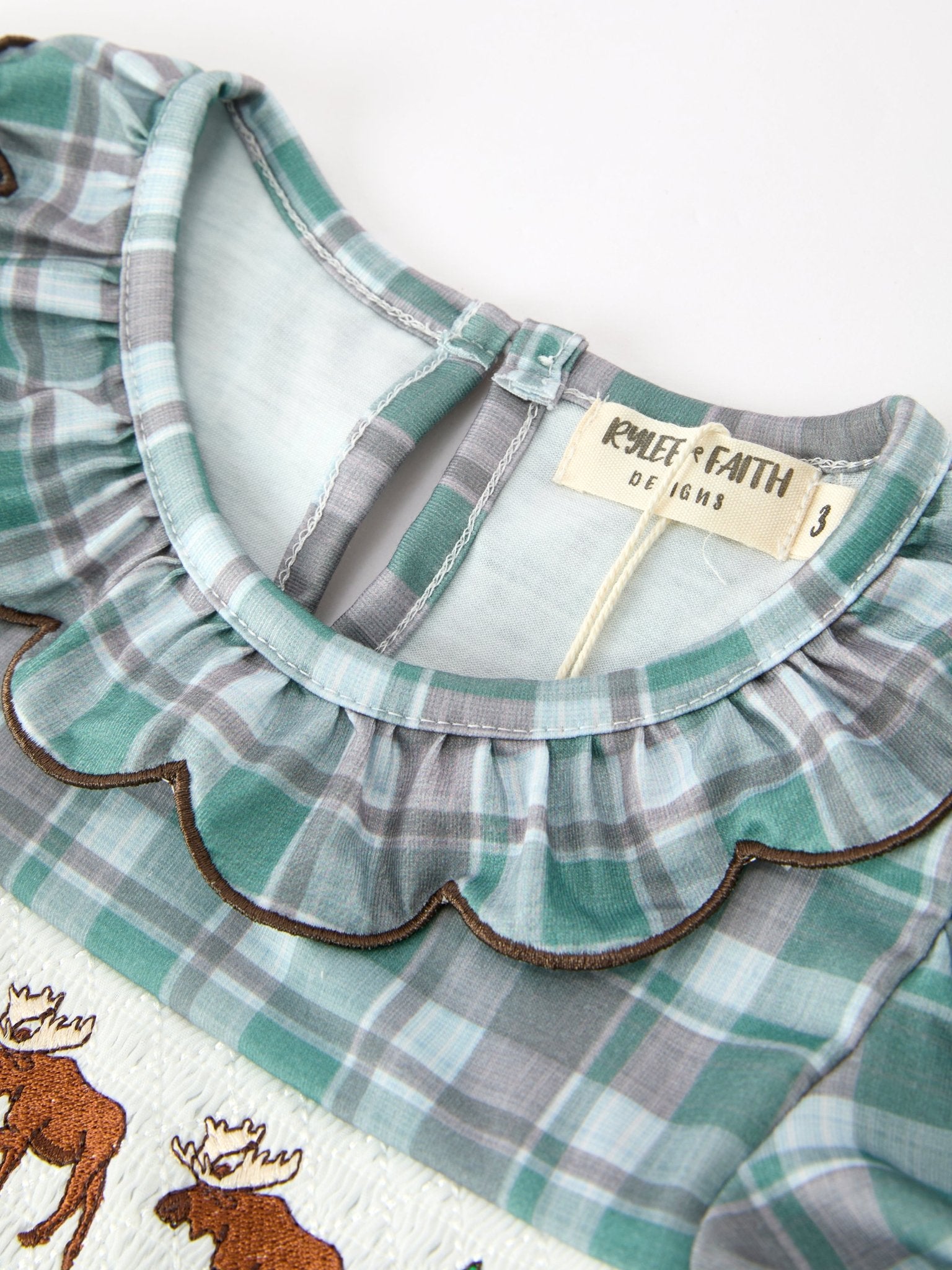 Plaid Moose Smocked Girls Puff Sleeve Dress - Abbies Place