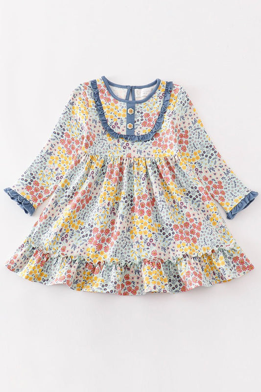 Platinum Blue floral print ruffle dress - Abbies Place