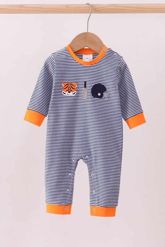 Premium Blue Auburn stripe tiger romper - Abbies Place