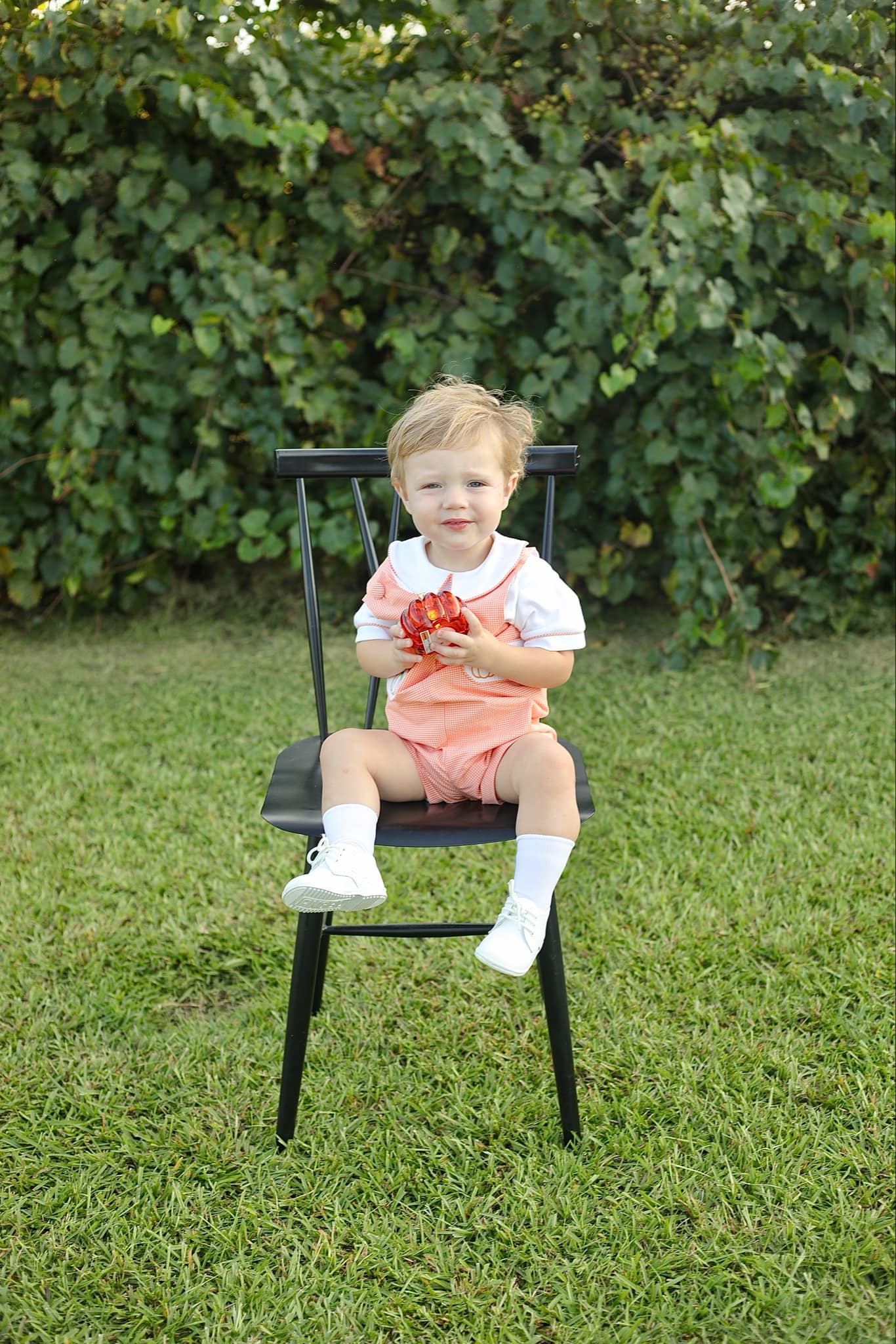 Proper Pumpkins Orange Gingham Shortall and Shirt Set with Pumpkin Embroidered Tabs - Abbies Place