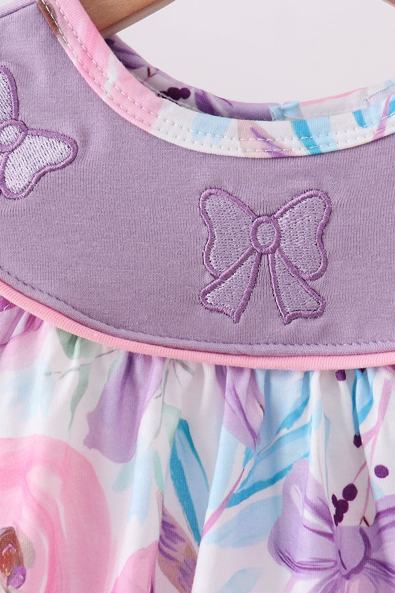 Purple Bow Embroidered Floral Bubble - Abbies Place
