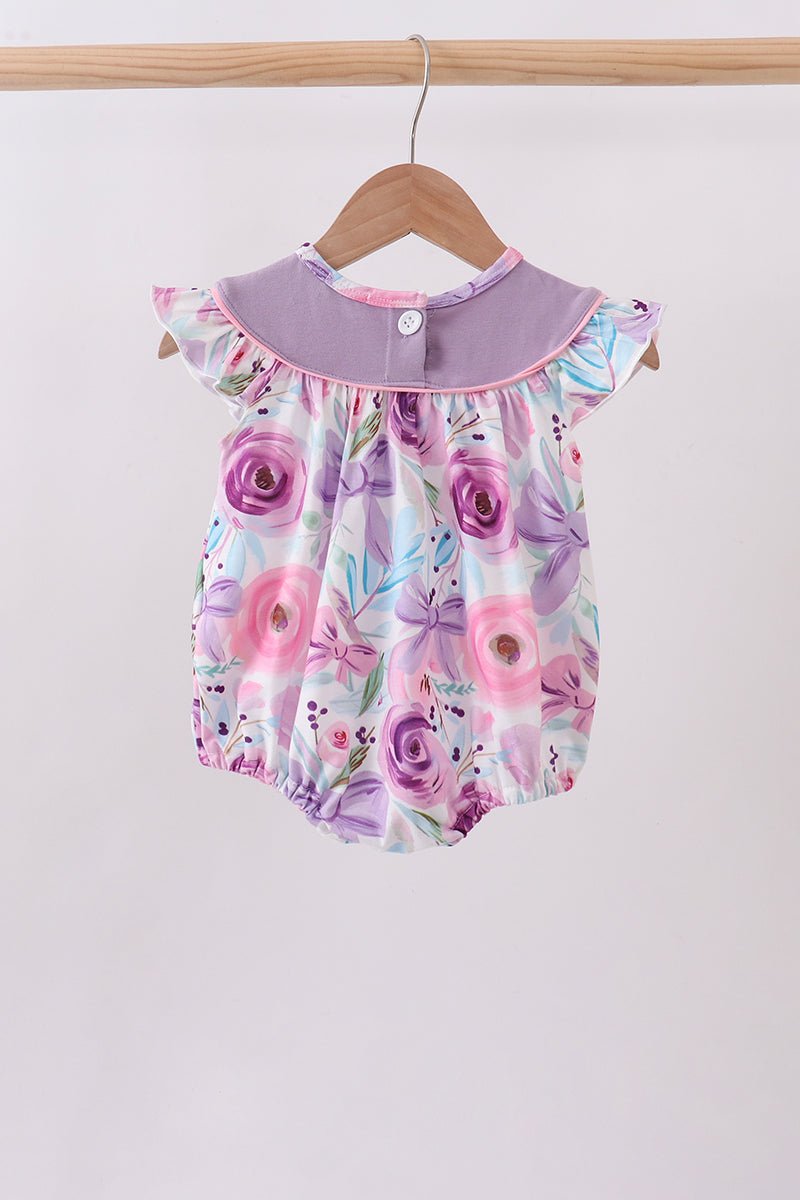 Purple Bow Embroidered Floral Bubble - Abbies Place