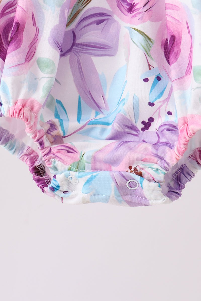 Purple Bow Embroidered Floral Bubble - Abbies Place