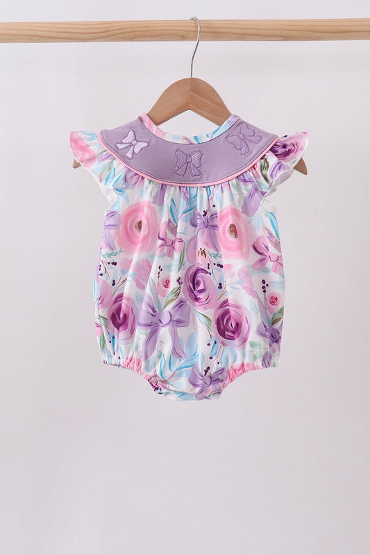 Purple Bow Embroidered Floral Bubble - Abbies Place