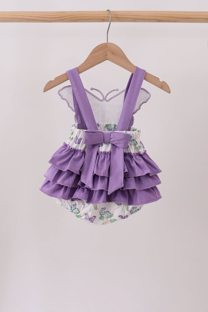 Purple Butterfly Applique Ruffle Bubble - Abbies Place