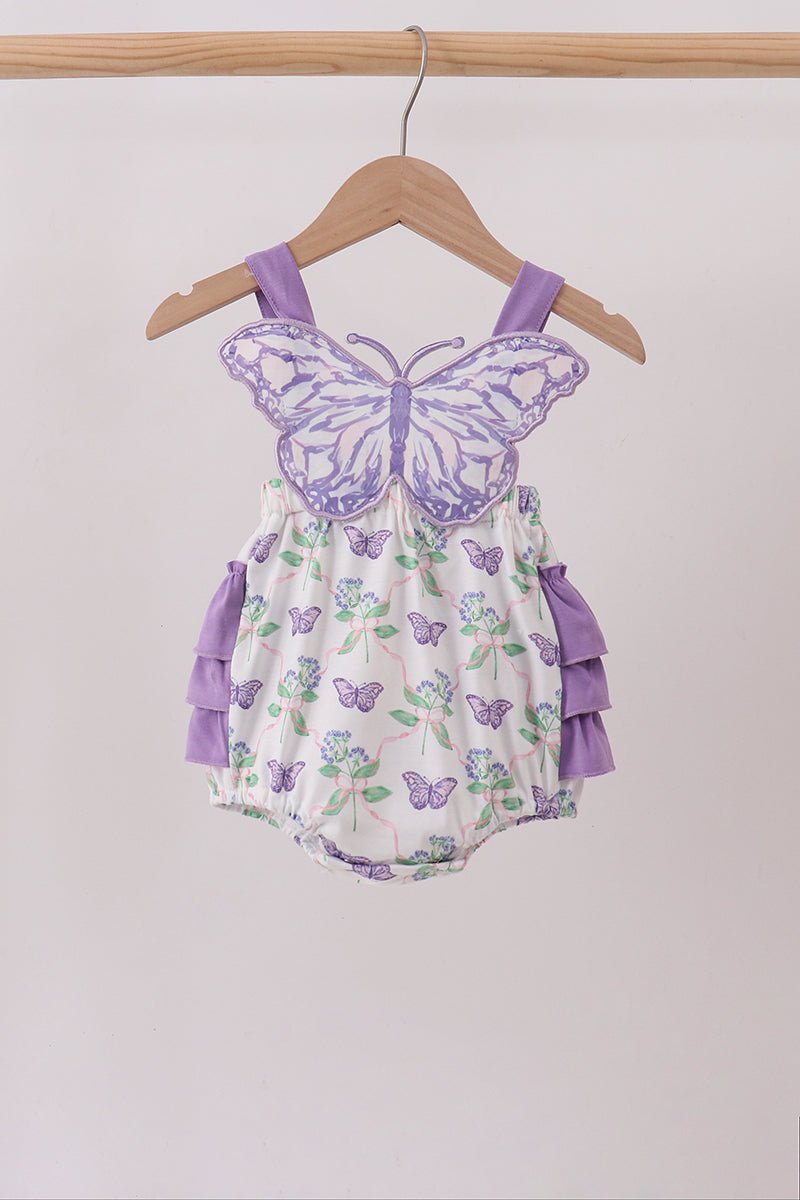 Purple Butterfly Applique Ruffle Bubble - Abbies Place