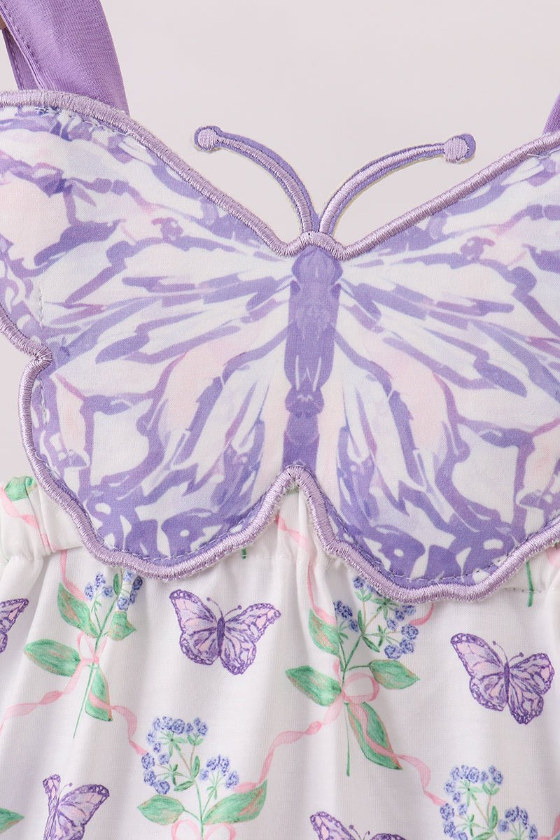 Purple Butterfly Applique Ruffle Bubble - Abbies Place