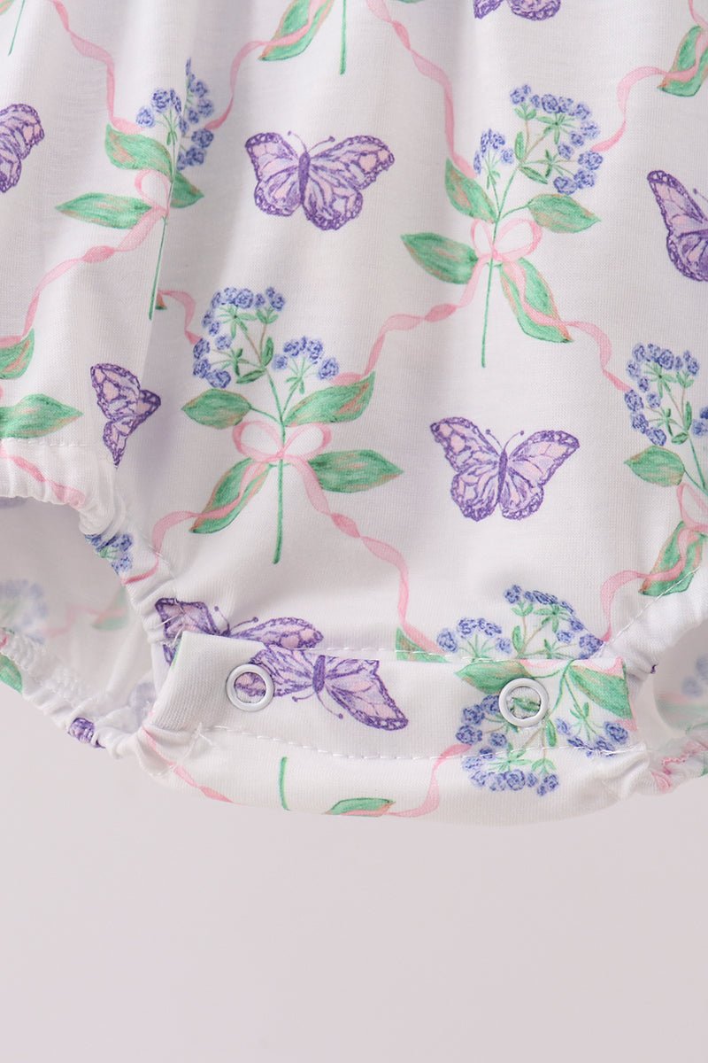 Purple Butterfly Applique Ruffle Bubble - Abbies Place