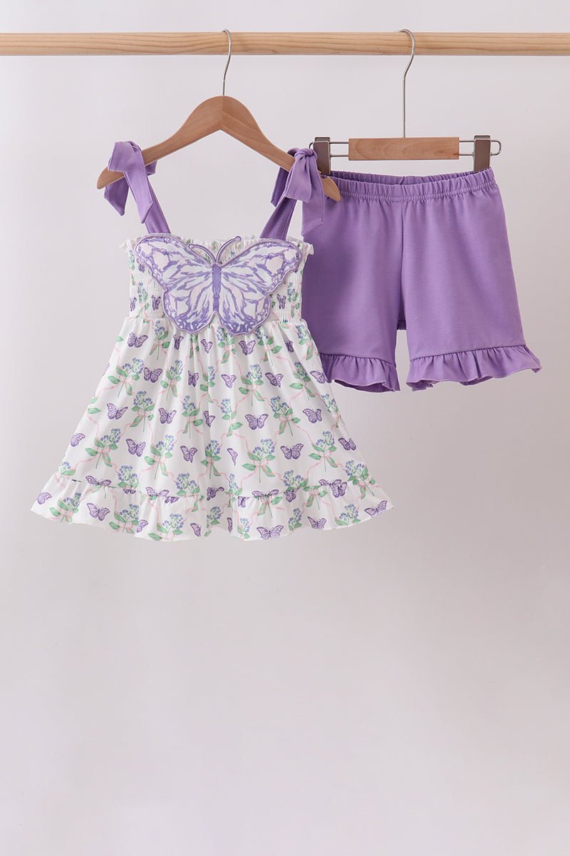 Purple Butterfly Applique Shorts Set - Abbies Place