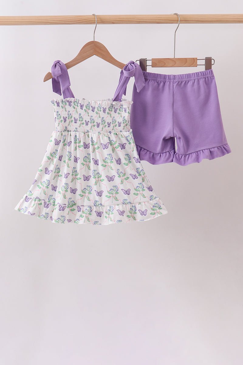 Purple Butterfly Applique Shorts Set - Abbies Place