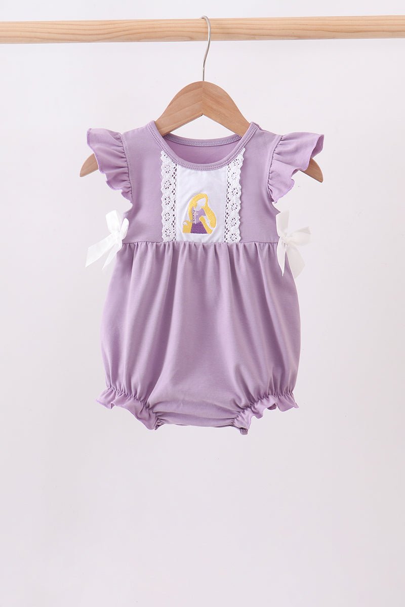 Purple character embroidery ruffle bubble - Abbies Place