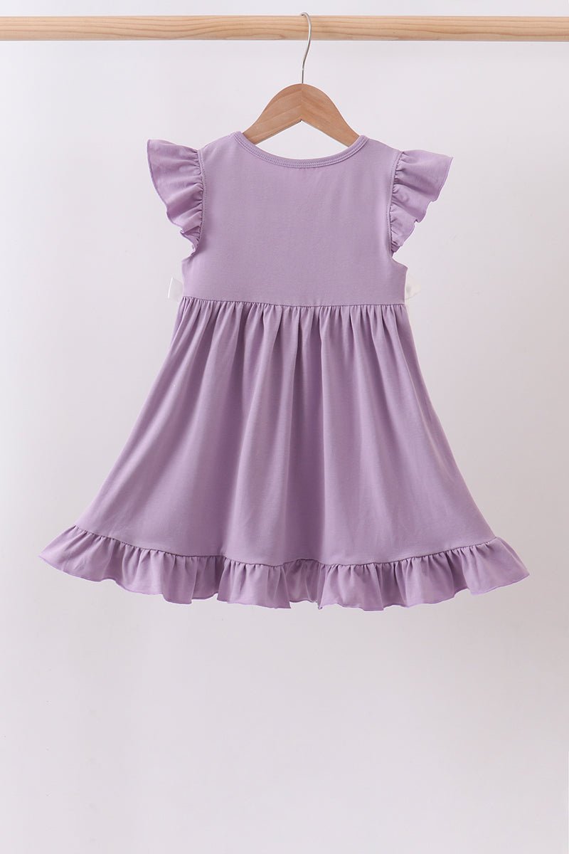 Purple character embroidery ruffle dress - Abbies Place