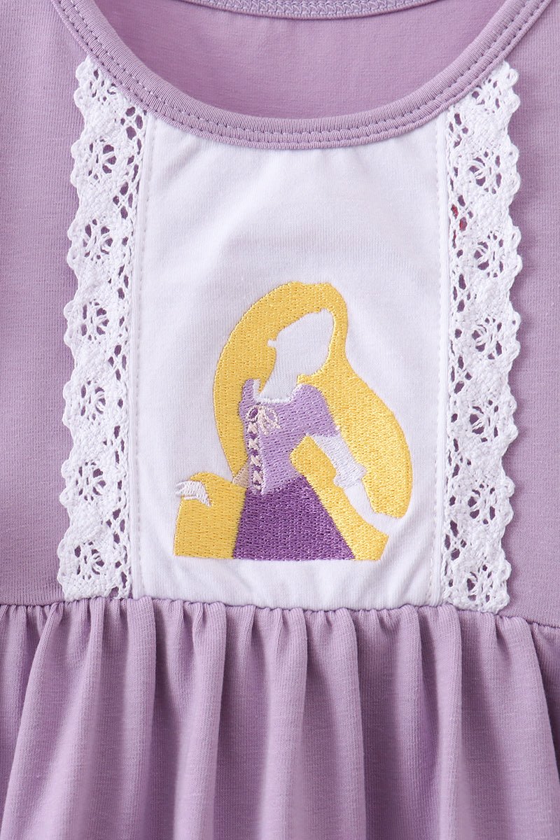 Purple character embroidery ruffle dress - Abbies Place