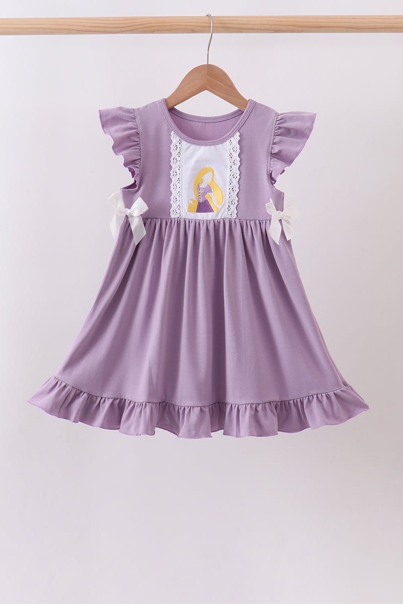Purple character embroidery ruffle dress - Abbies Place