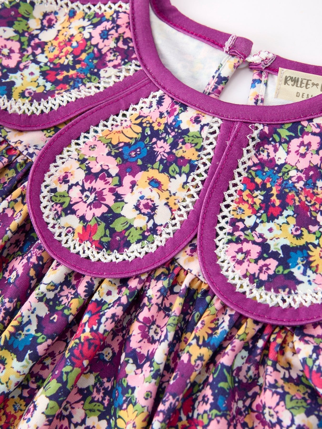 Purple Floral Bow Petals Collar Girls Dress - Abbies Place