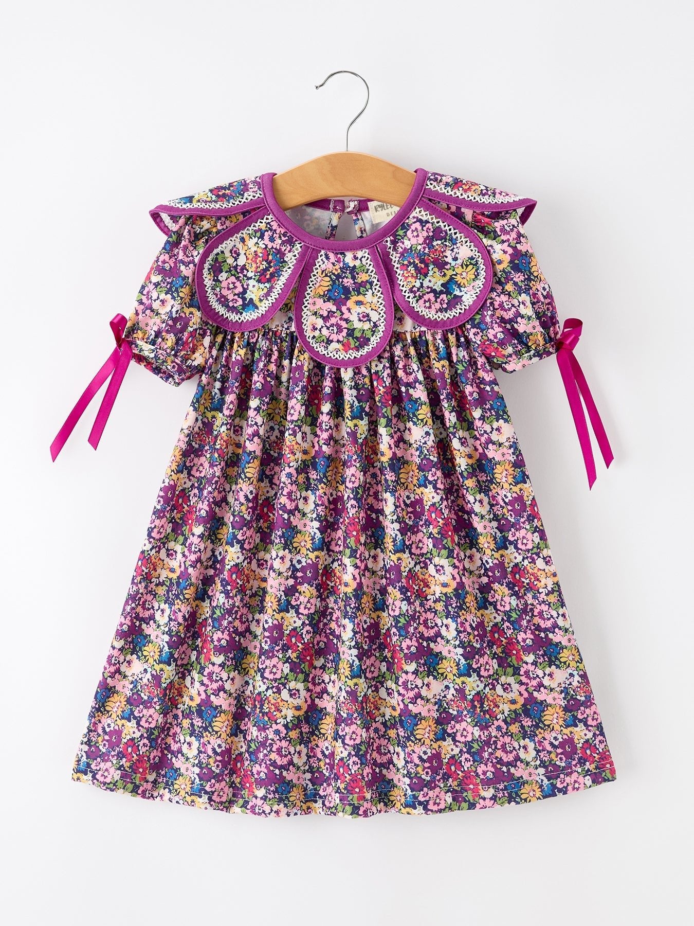 Purple Floral Bow Petals Collar Girls Dress - Abbies Place