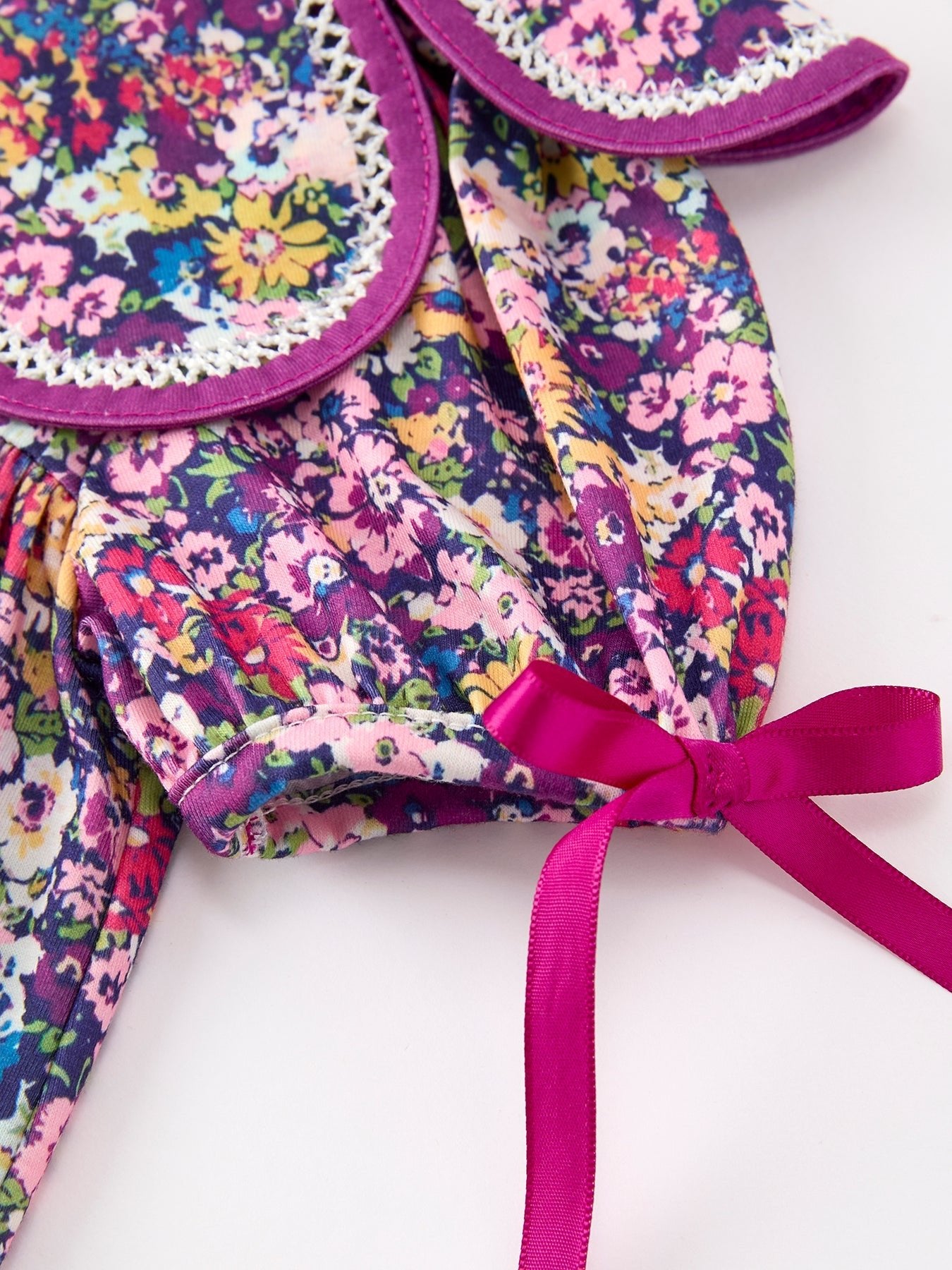 Purple Floral Bow Petals Collar Girls Dress - Abbies Place