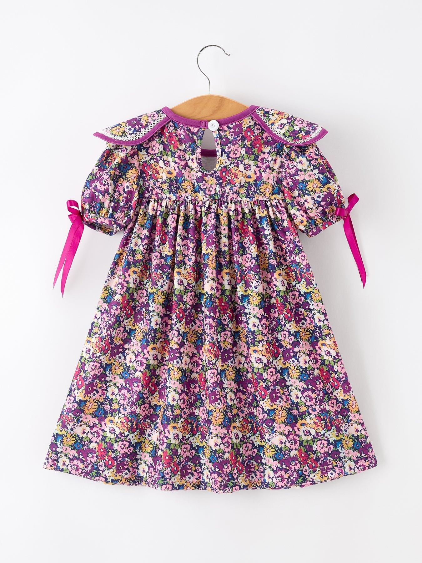 Purple Floral Bow Petals Collar Girls Dress - Abbies Place